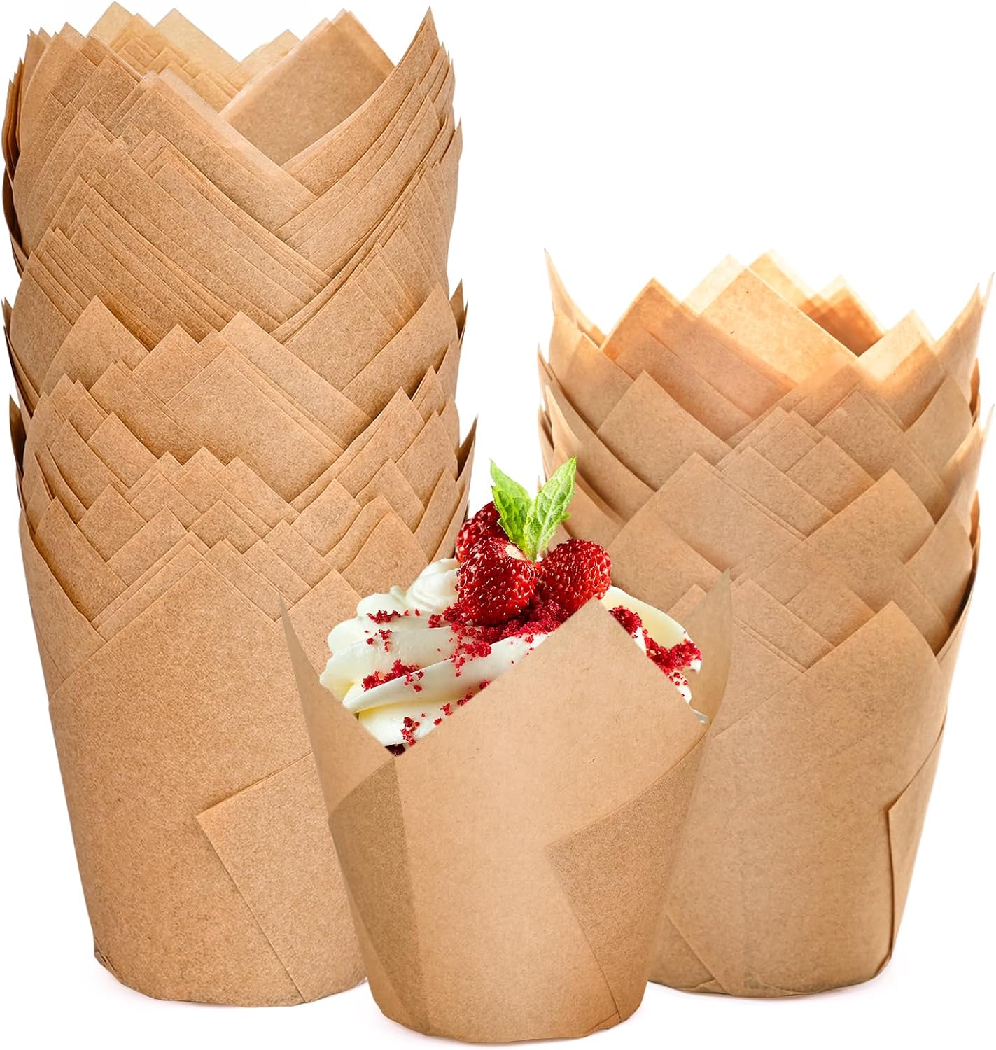 200pcs Tulip Cupcake Liners, Premium Muffin Liners Holders for Baking Cups, Greaseproof Cupcake Wrappers in Standard Size, Classic Parchment Paper Cupcakes Liner for Party, Christmas by JIRNGLA