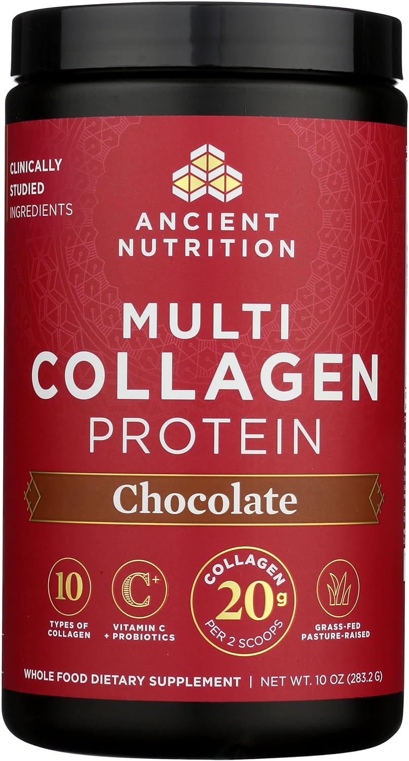 Ancient Nutrition Collagen Peptides Powder, Multi Collagen Protein, Women & Men, Vitamin C, Probiotics, Hydrolyzed Collagen, Supports Skin, Joints, Gut Health, Chocolate, 24 Servings