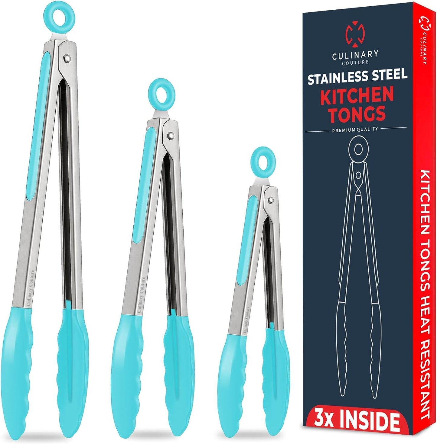 Kitchen Tongs with Silicone Tips Set of 3 Heat Resistant Tongs for Serving Food, 12-Inch, 9-Inch, 7-Inch Locking Silicone Tongs for Cooking, Salad Tong, Black Kitchen Utensils