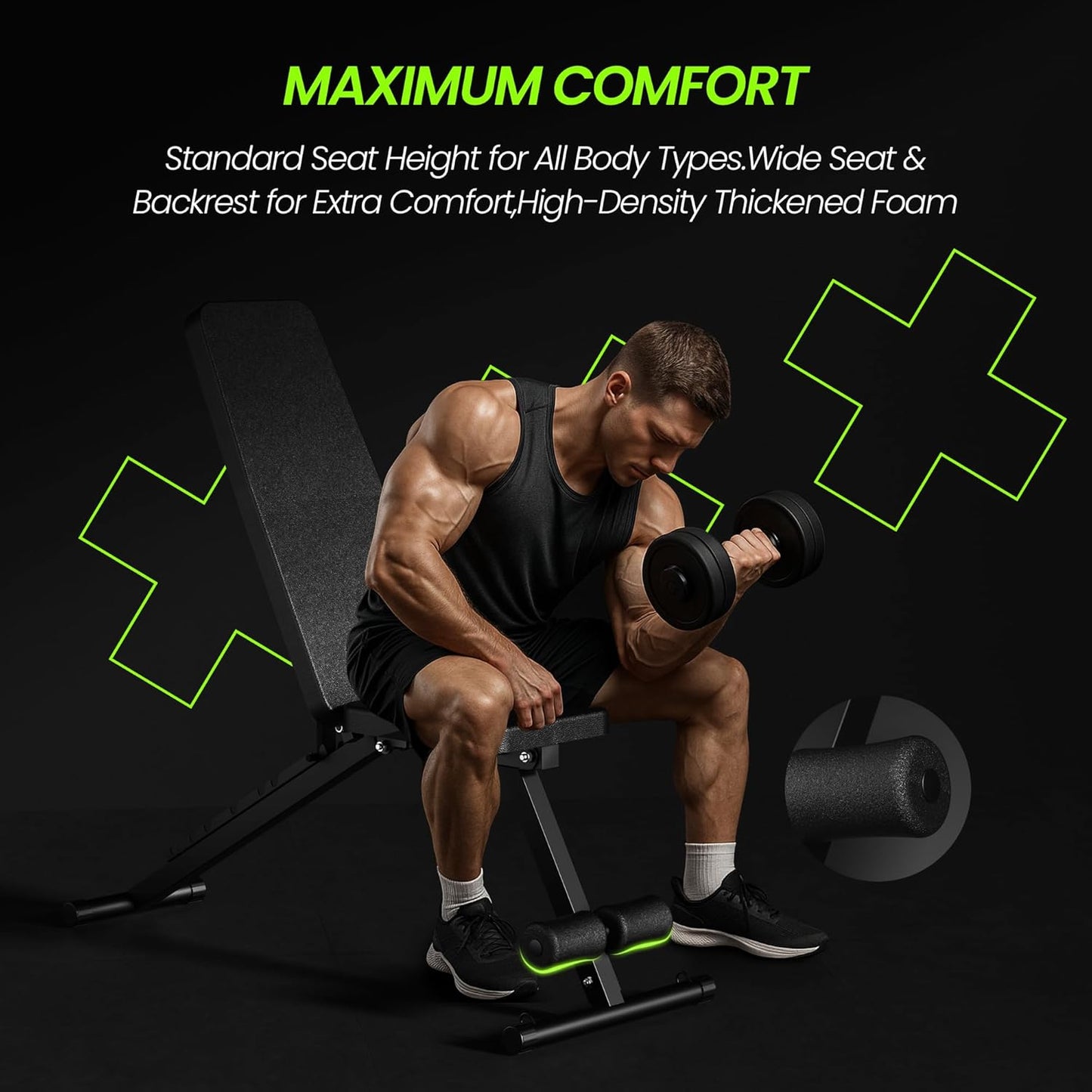 Adjustable Weight Bench for Home Gym, 600LBS Capacity, Foldable Workout Bench