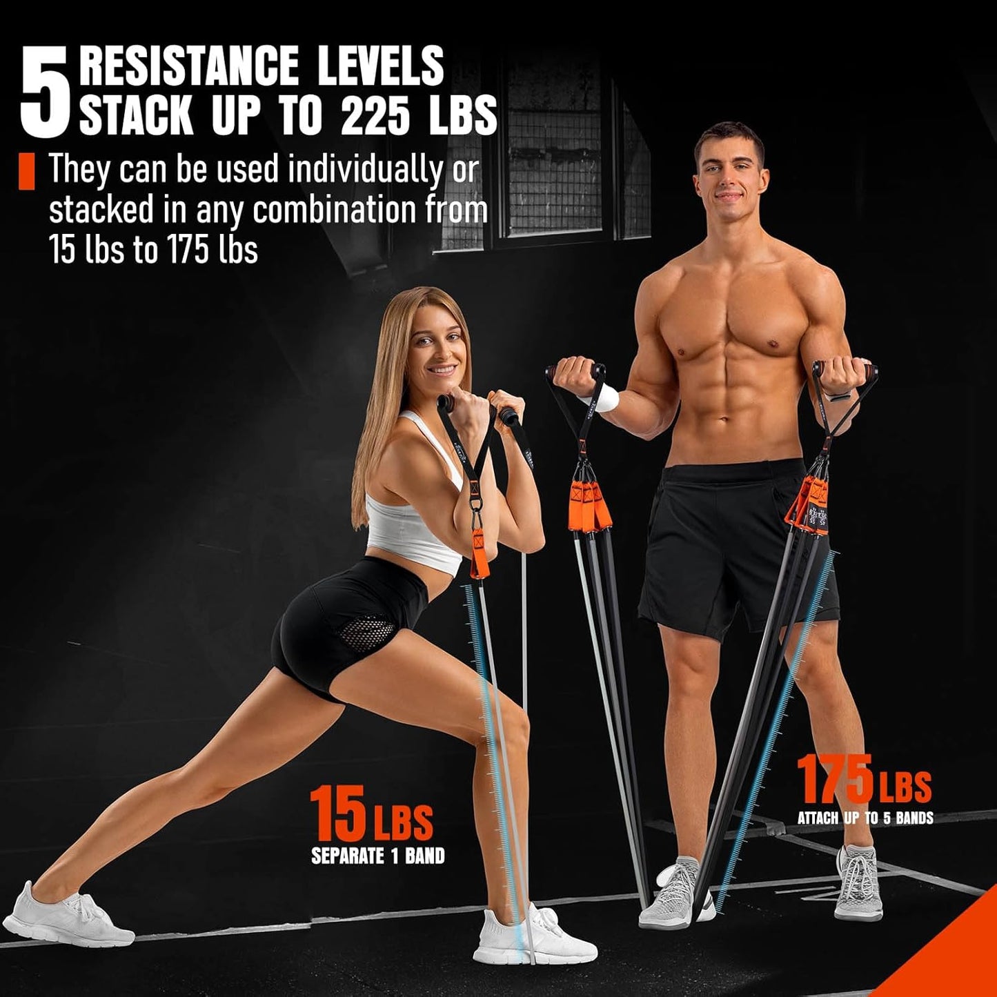 Resistance Bands with Handles, 175lb Exercise Bands for Fitness