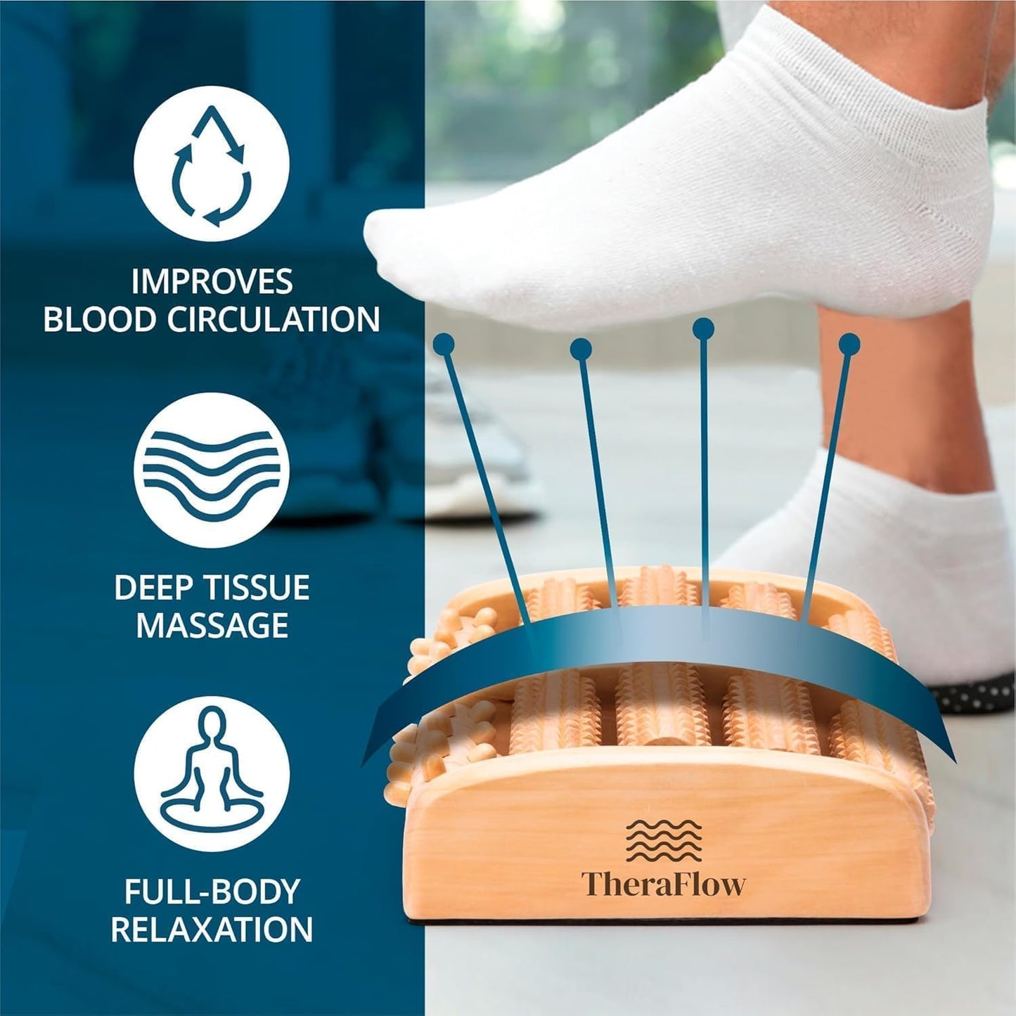 TheraFlow Wooden Foot Roller for Plantar Fasciitis Relief and Neuropathy Pain