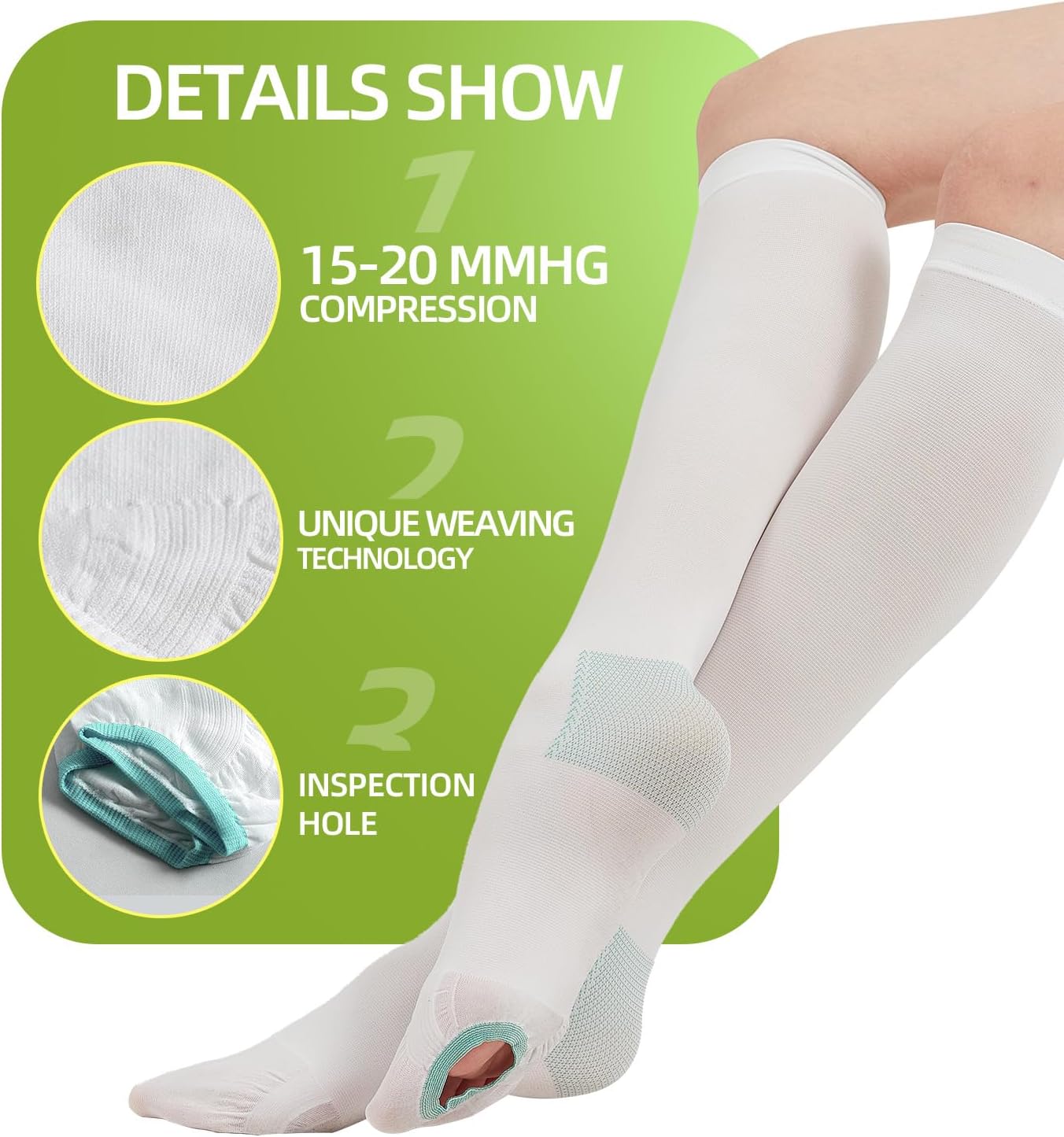 Ted Hose Compression Stockings, 2 Pairs, 15-20 mmHg, Anti Embolism, Knee High Support