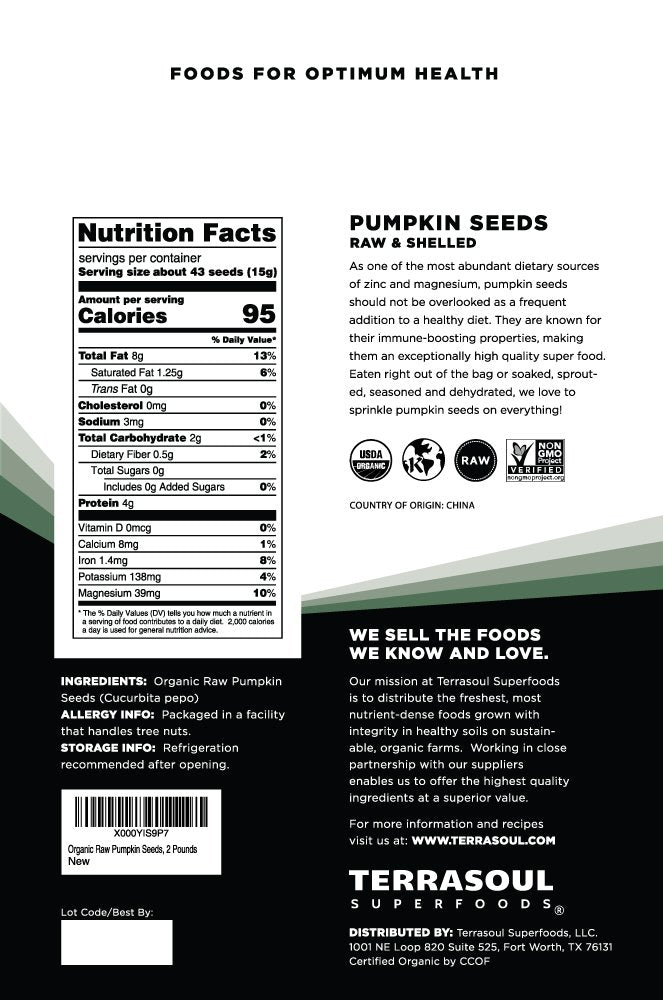 Terrasoul Superfoods Organic Pumpkin Seeds, 2 Lbs - Shelled, Raw, Unsalted, Premium Quality