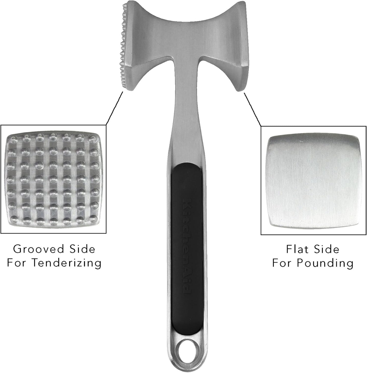 KitchenAid Gourmet Multi Sided Meat Tenderizer for Pounding Meats, Nuts, Shellfish, ect, Hang Hole for Easy Storage, Hand Wash, One Size, Black