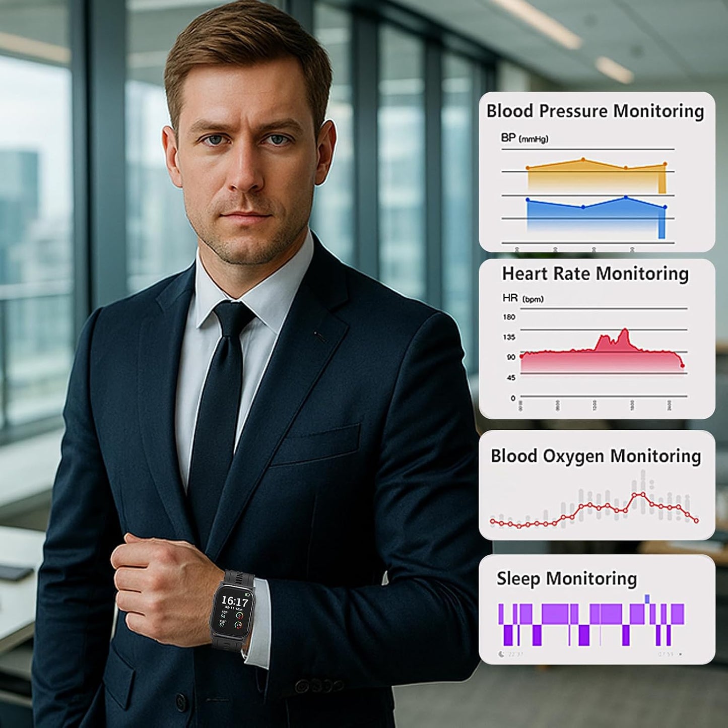 Blood Pressure Monitor Watch with FDA 510(k) Clearance and Heart Rate Monitoring in Gunmetal