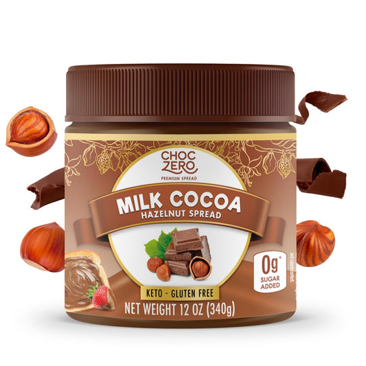 ChocZero Milk Chocolate Hazelnut Spread, No Added Sugar, Gluten Free, Keto Friendly, 12 oz Jar