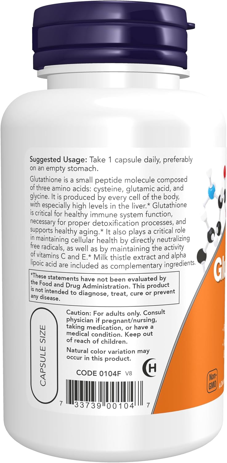 NOW Foods Supplements, Glutathione 500 mg, With Milk Thistle Extract & Alpha Lipoic Acid, Free Radical Neutralizer*, 60 Veg Capsules