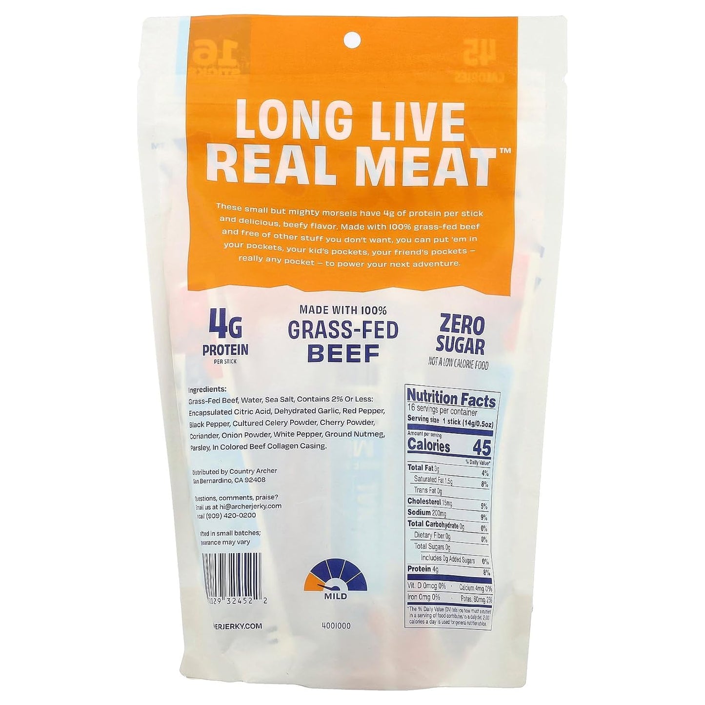 Country Archer Jerky Sticks Mini Beef Original 16 Count 8 Ounce Product Details