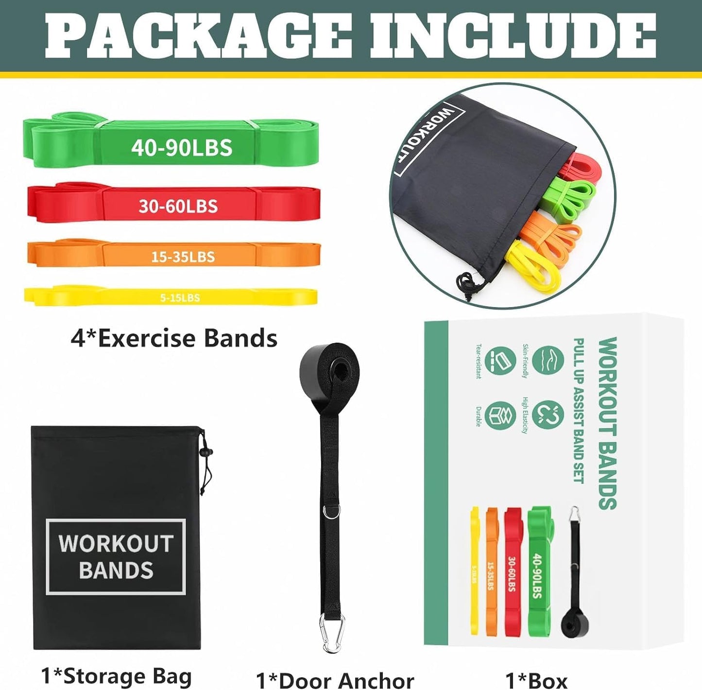 Resistance Bands for Full Body Workout - Durable, Versatile, Portable Home Gym Equipment
