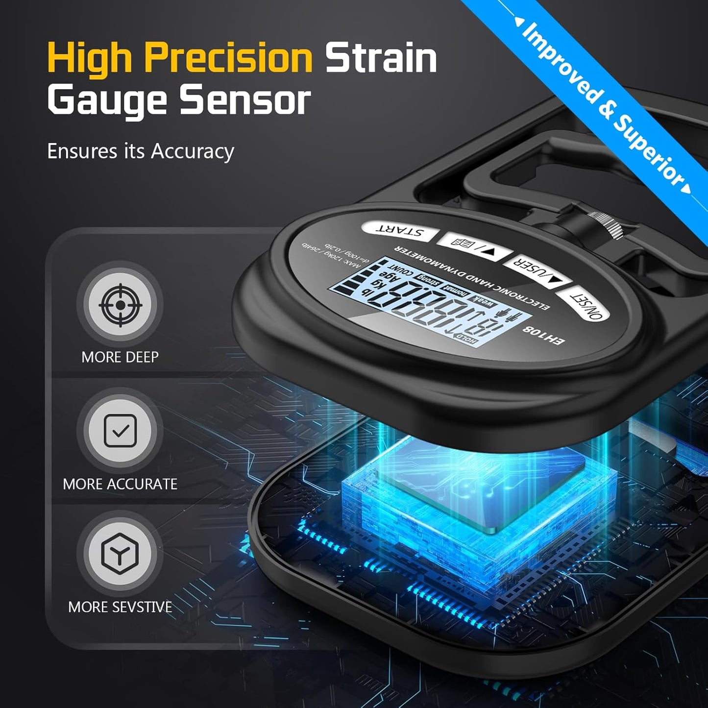 Hand Grip Strength Tester - Digital Grip Strengthener for Sports, Home, School