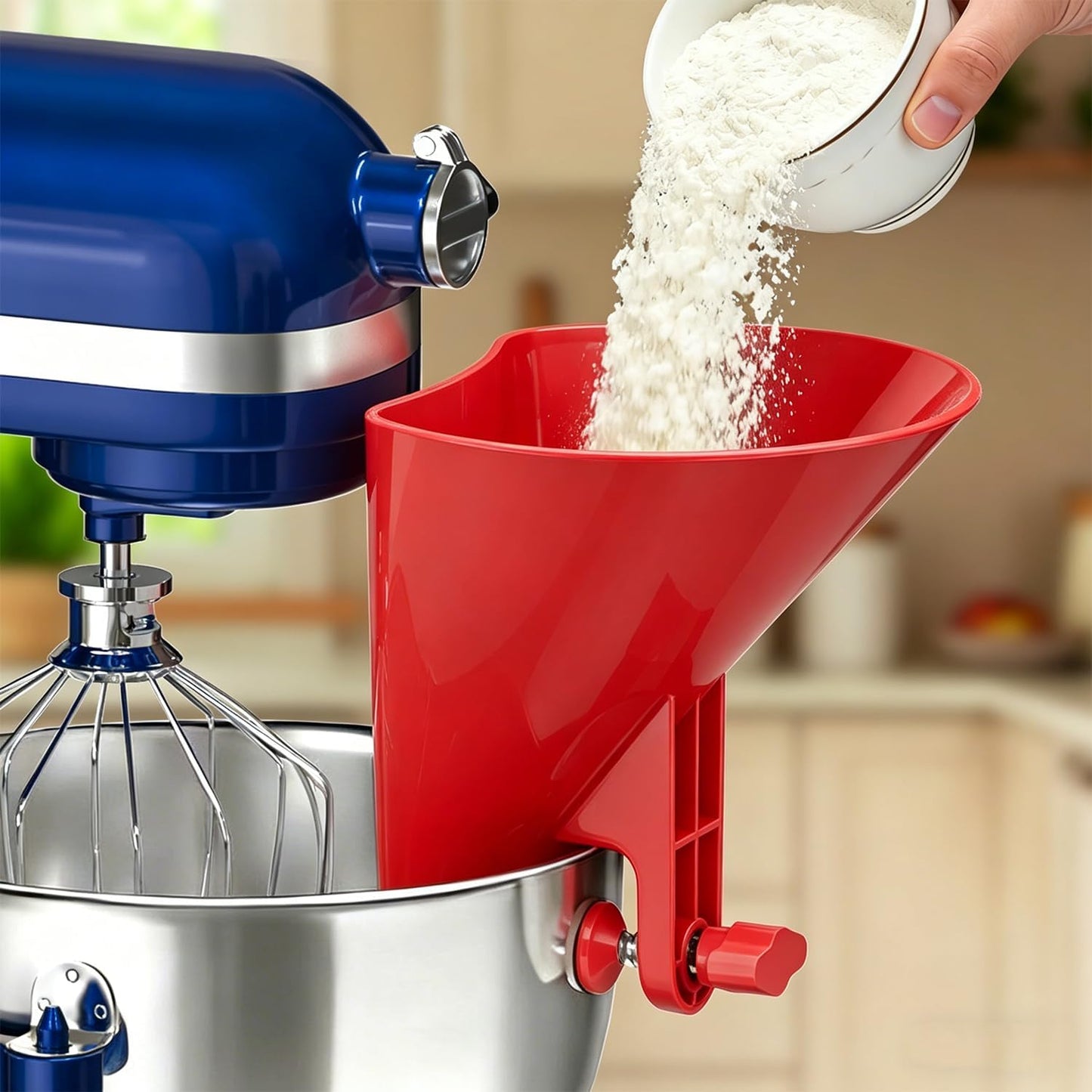 KingofKings Flour Funnel for Kitchen Aid Accessories and Attachments | White Stand Mixer Wide Pouring Chute fits KitchenAid Bowls, Pizza & Cake Prep, Baking Gift & Kitchen Gadgets, Patent Pending