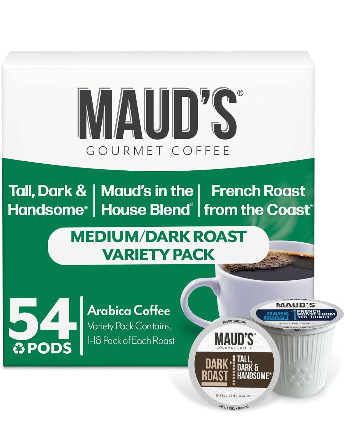 Maud's Bold Dark Roast Coffee Pods Variety Pack, 40-count, 9 Assorted Flavors