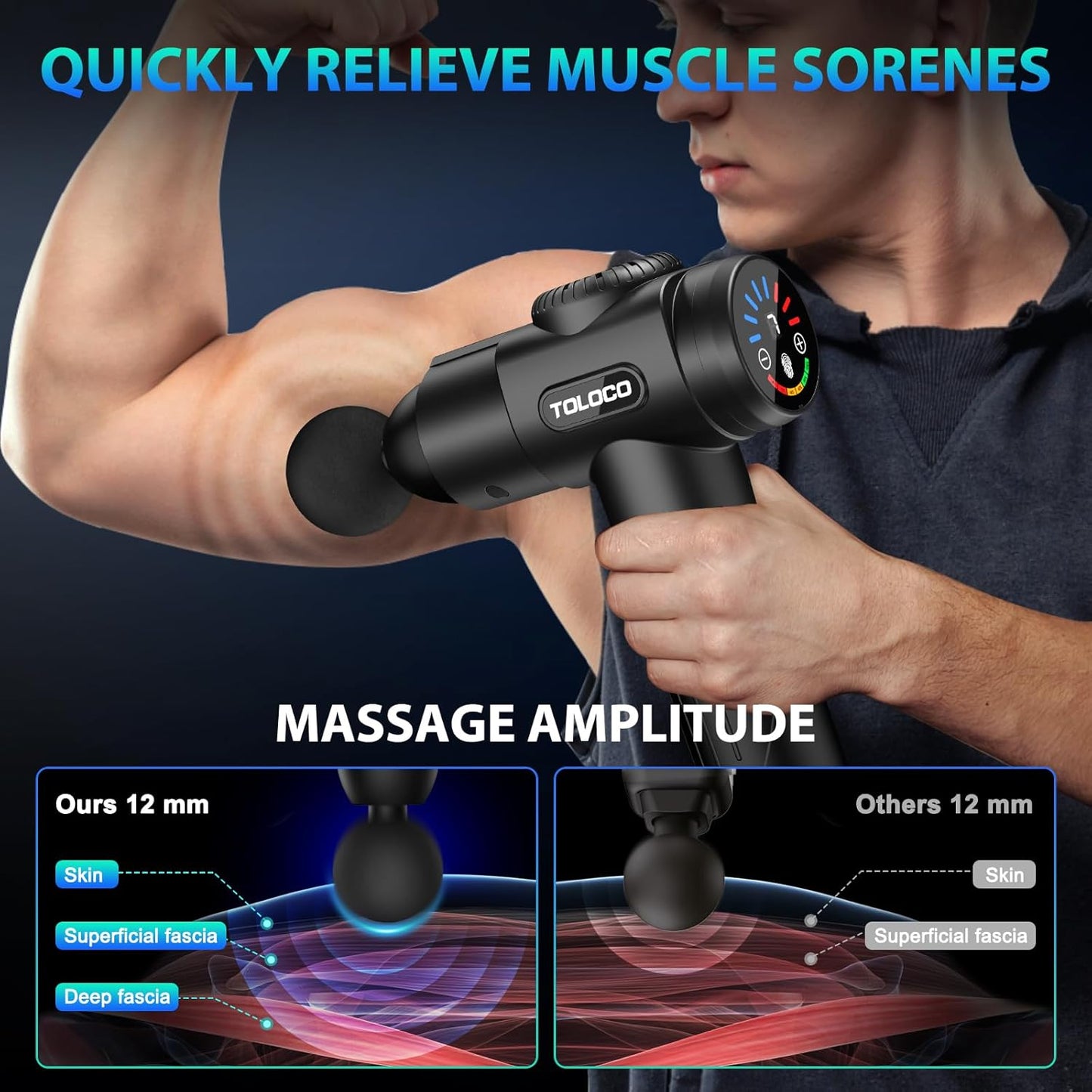 TOLOCO Massage Gun, Deep Tissue Back Massage, 10 Heads, Quiet Motor