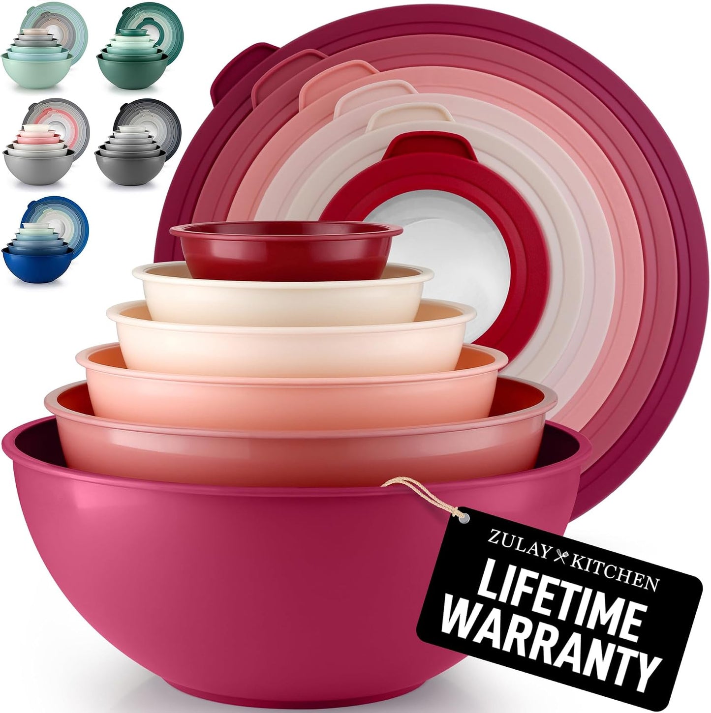 Zulay Kitchen 12 Piece Plastic Mixing Bowls with Lids Set - Leak-Proof Microwave & Freezer Safe Stackable Mixing Bowl Set for Preparing, Serving and Storing - Non-Slip Large Nesting Bowls (Blue Ombre)