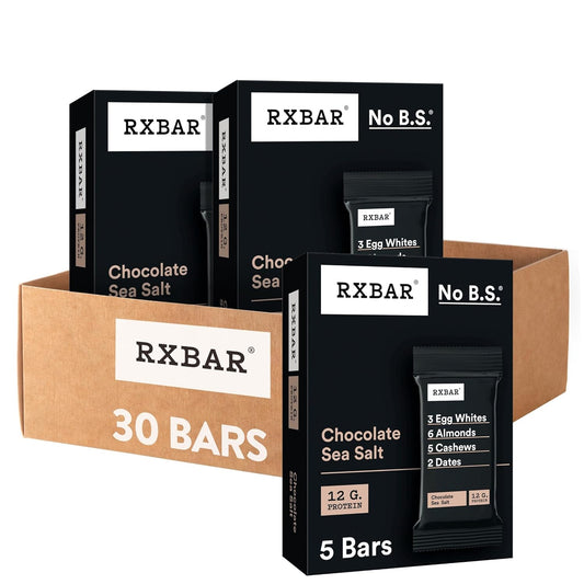 Chocolate Sea Salt RXBAR Protein Bars, 12g Protein, Gluten Free Snacks, 6 Boxes, 30 Bars