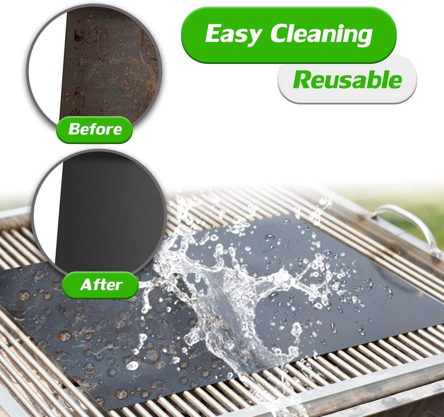 Grill Mat Set of 6, Non-Stick, 15.75 x 13 Inch, Black | Reusable Mats for Gas, Charcoal, or Electric Grills, Easy to Clean