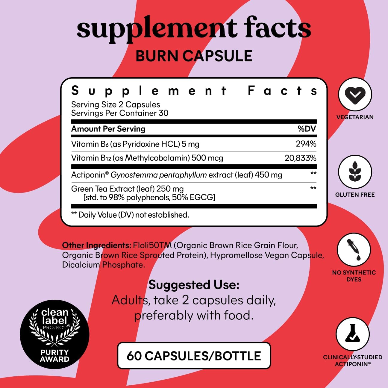 Lemme Burn - Metabolism, Belly Fat Burning + AMPK Activating Supplement for Men & Women w/Clinically Studied Actiponin Gynostemma, Green Tea Extract, Vitamins B6 & B12 - Gluten Free, 60 Count