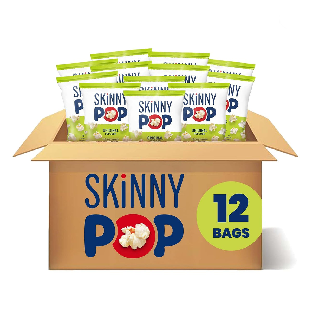 SkinnyPop Original Popcorn, 12-count, 1oz Individual Size Snack Bags, Gluten Free, Dairy Free, Non-GMO