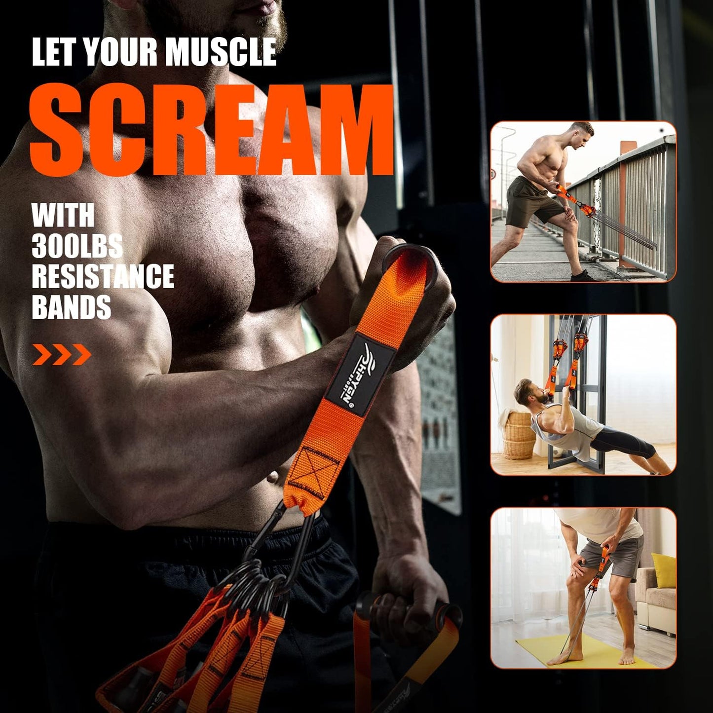 HPYGN Heavy Resistance Bands 300LBS Exercise Bands Set