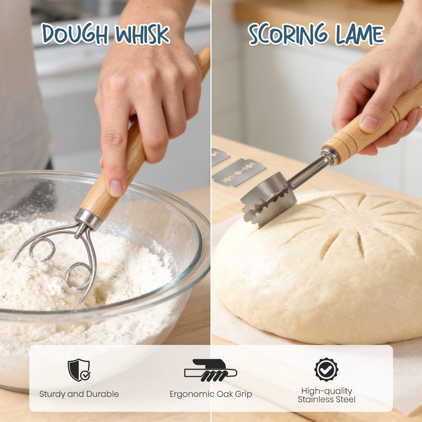Rorecay Sourdough Starter Kit with Banneton Bread Proofing Baskets | Complete Sourdough Bread Baking Supplies, Beginner Friendly, 9 in Round & 10 in Oval Rattan Banneton, Sturdy Sour Dough Tools