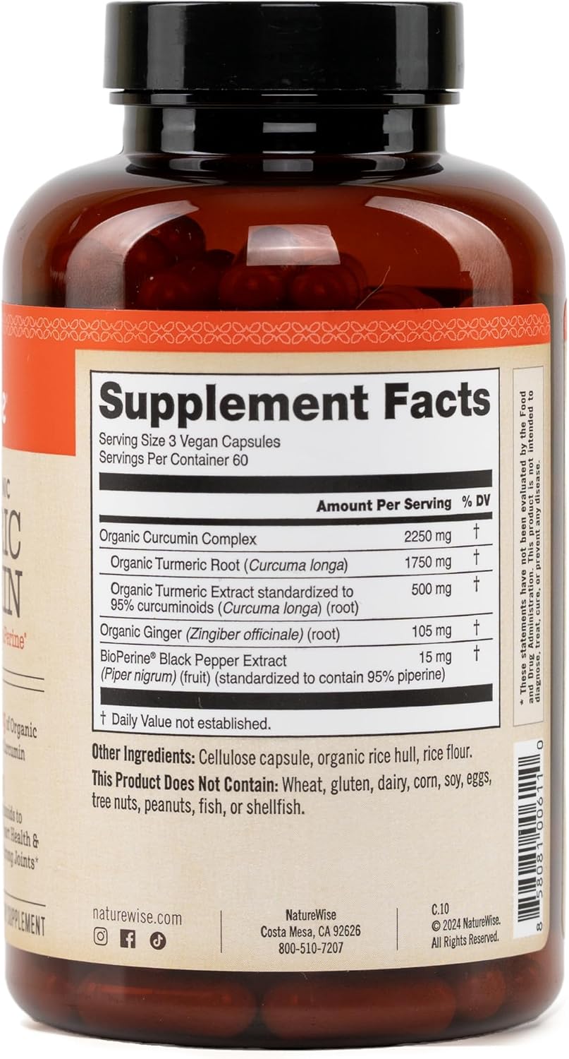 NatureWise Curcumin Turmeric 2250mg - Advanced Absorption from 95% Curcuminoids & BioPerine Black Pepper Extract - Daily Joint and Immune Health Support - Vegan, 180 Count[60-Day Supply]