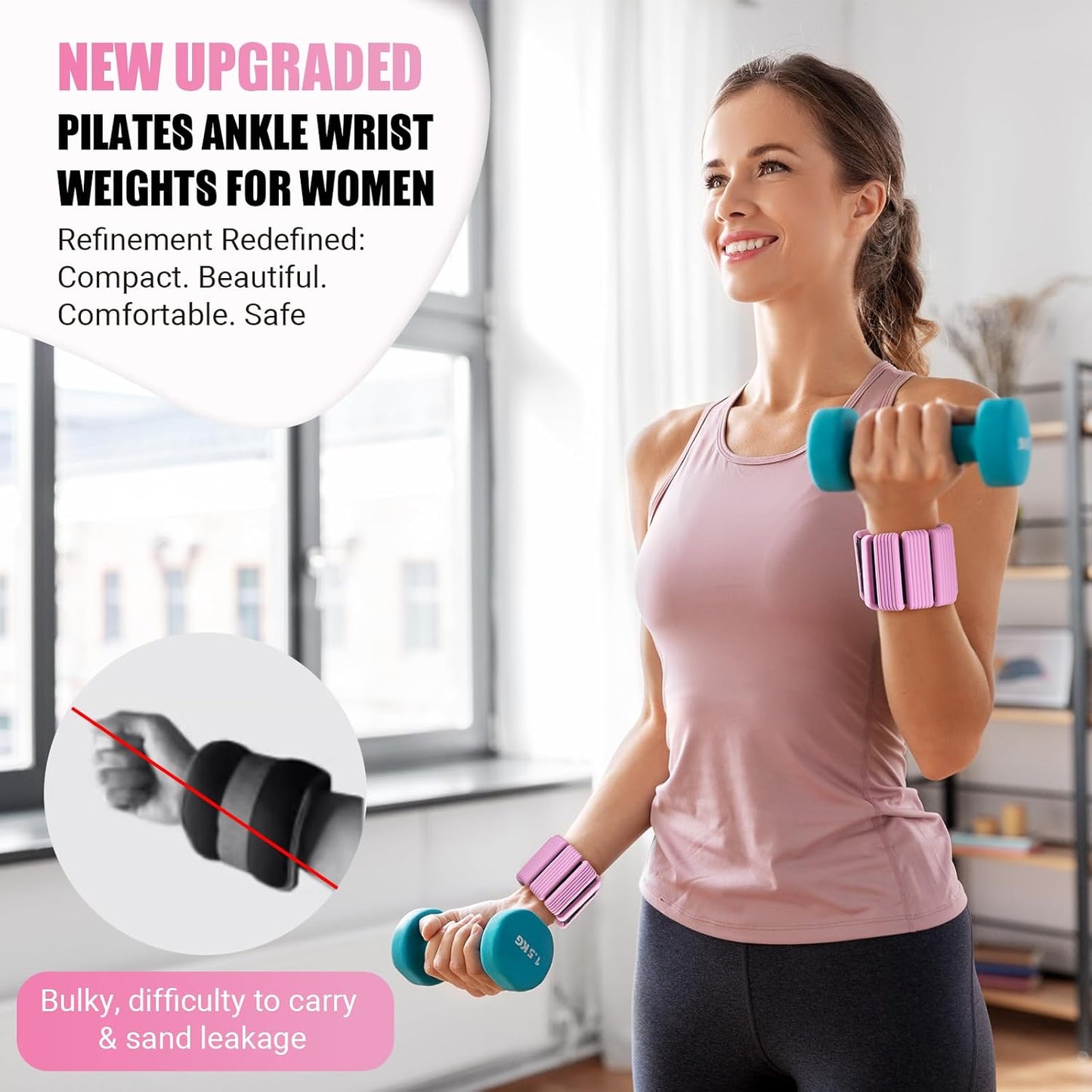 Adjustable Wrist & Ankle Weights Set for Women - Silicone Waterproof 1 lb/2.2 lbs Pair