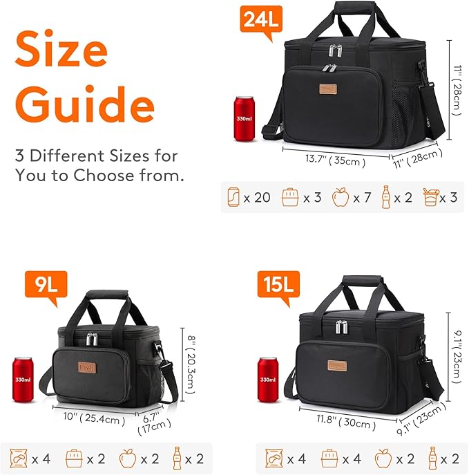 Lifewit Medium Lunch Bag Insulated Lunch Box Soft Cooler Cooling Tote for Adult Men Women, Black 12-Can (9L)