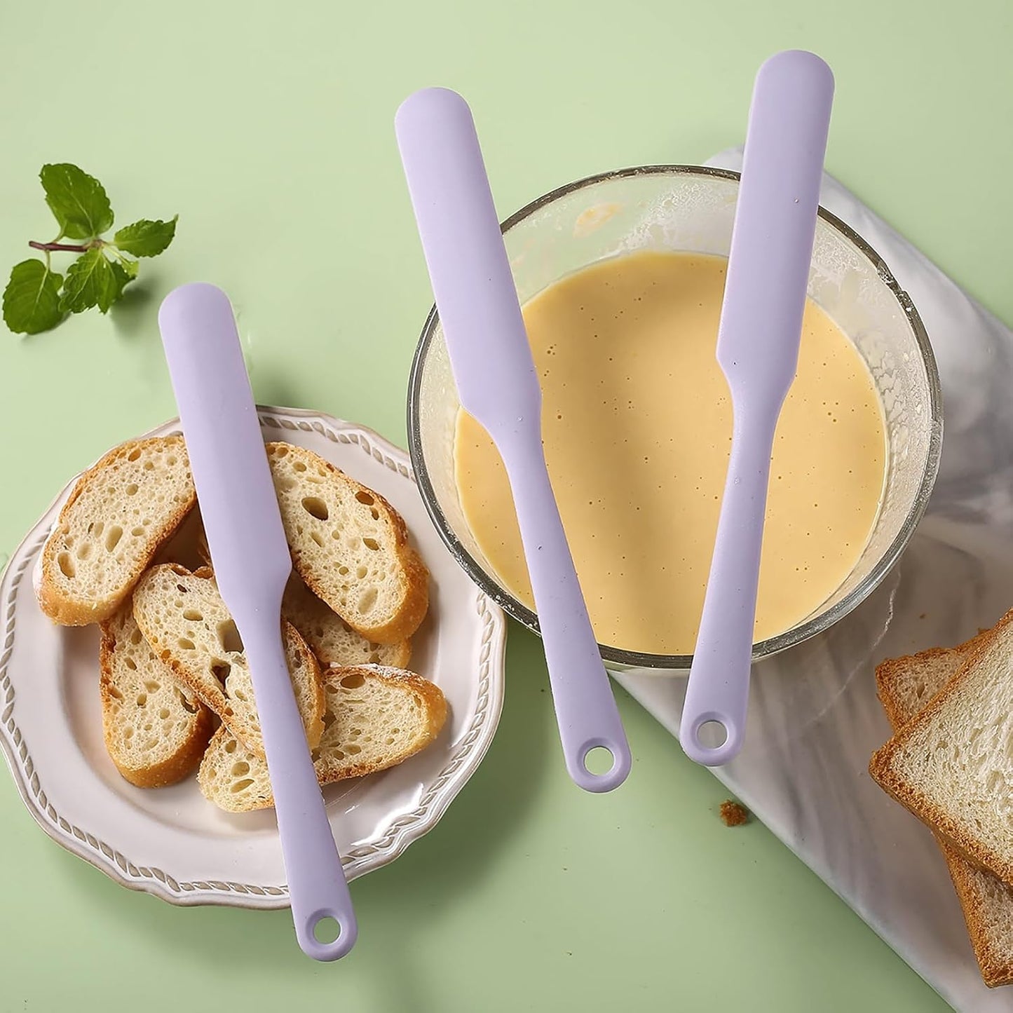 3Pcs Silicone Jar Spatula Long Handle Kitchen Spatulas for Mixing, Scraping, and Spreading,Ideal for Jars, Baking, Cake Icing, Cream, Butter, and Batter Kitchen Tool (Purple, Pink, Green)