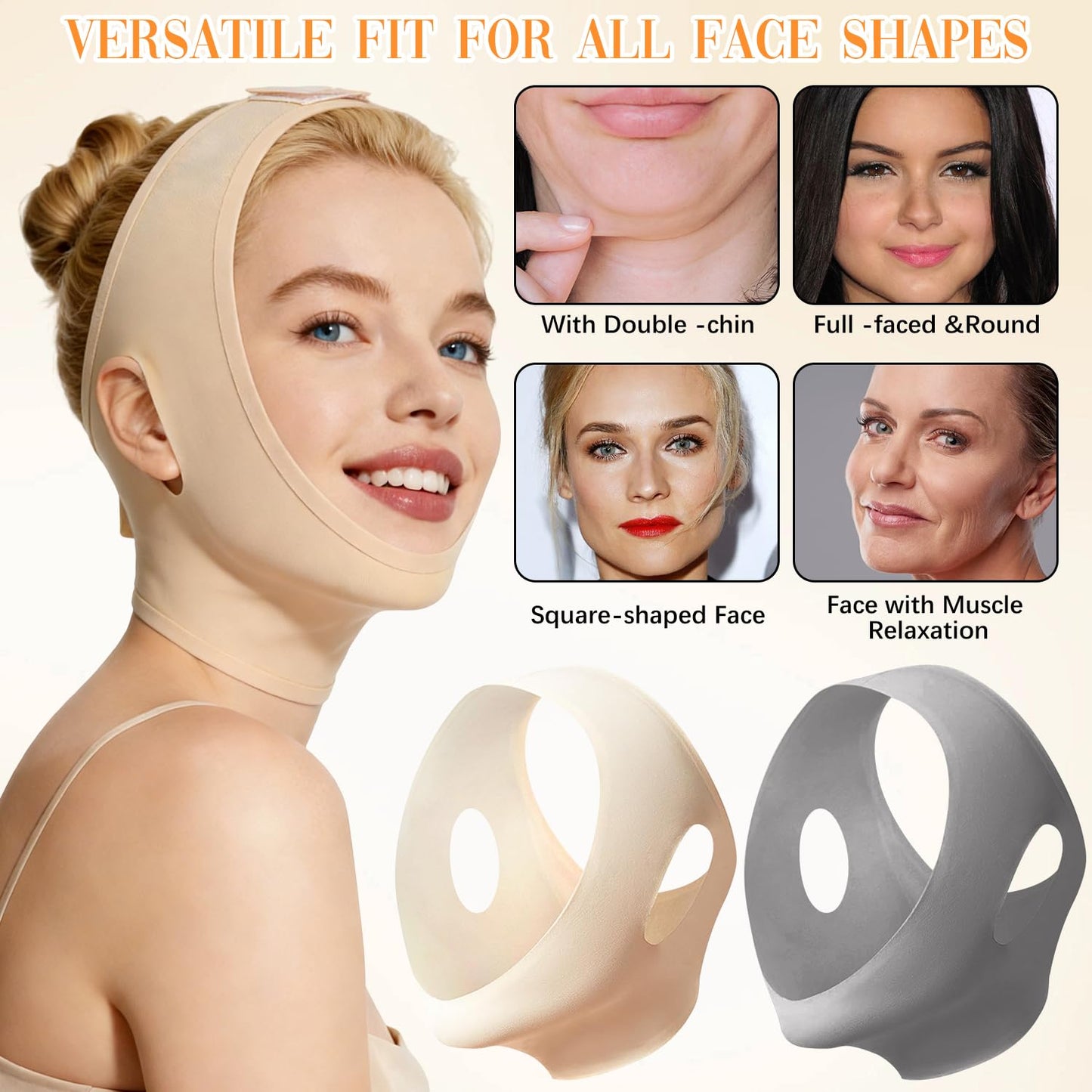 Collagen Face Sculpt Wrap, Beige, Reusable and Washable for Jawline Sculpting