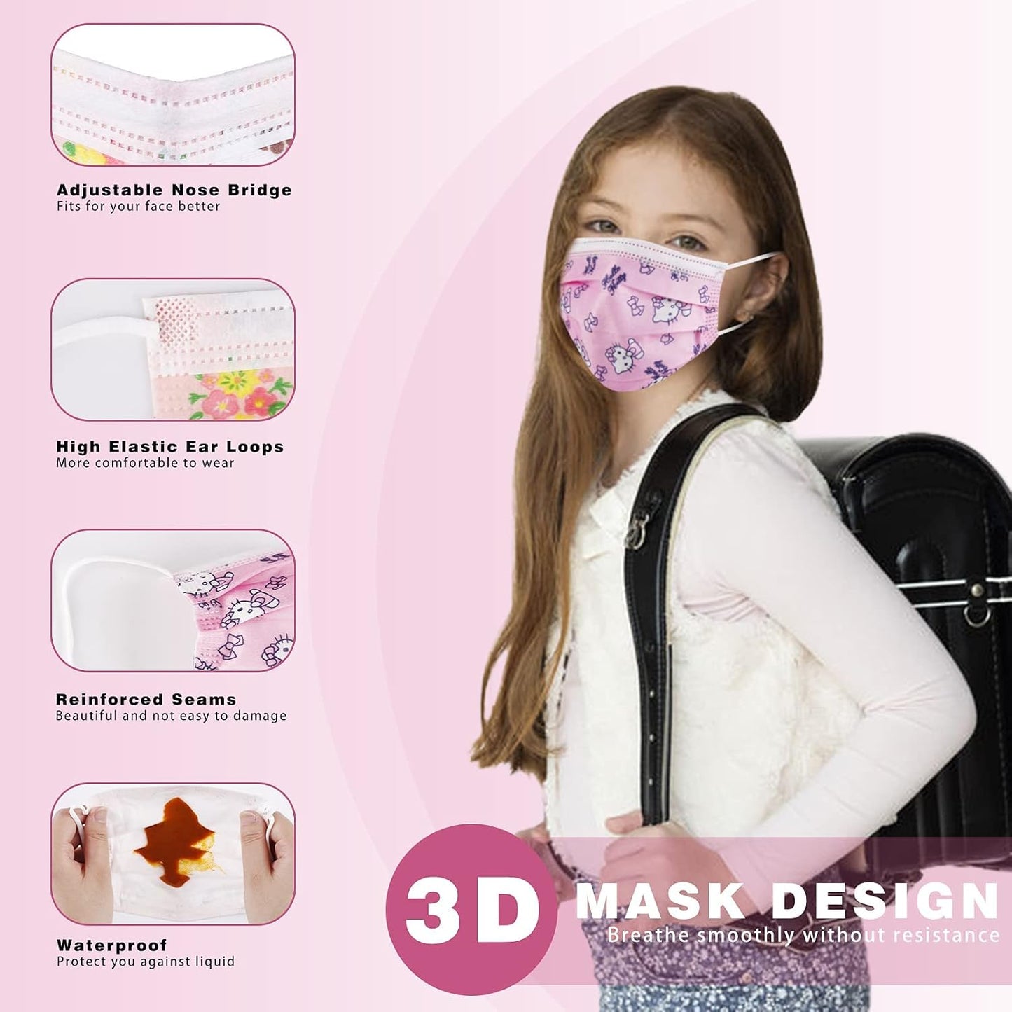 Kids Face Mask 50PCS Breathable Fabric for Girls and Boys Safety