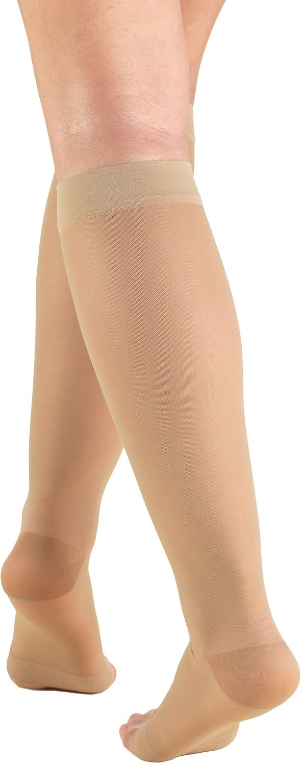 Truform 15-20 mmHg Women's Knee High Compression Stockings, Open Toe, Medium
