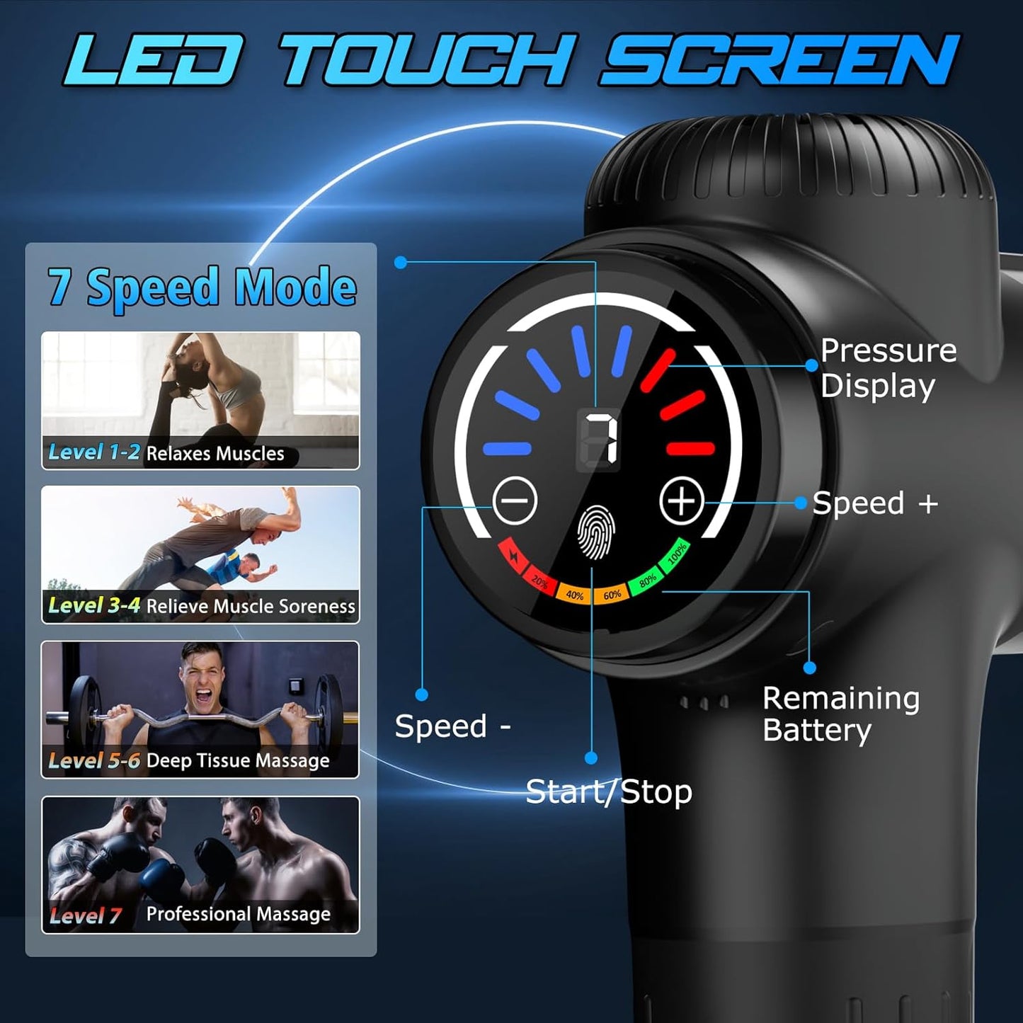 TOLOCO Deep Tissue Percussion Massage Gun with 10 Heads, Super Quiet Portable Electric Massager