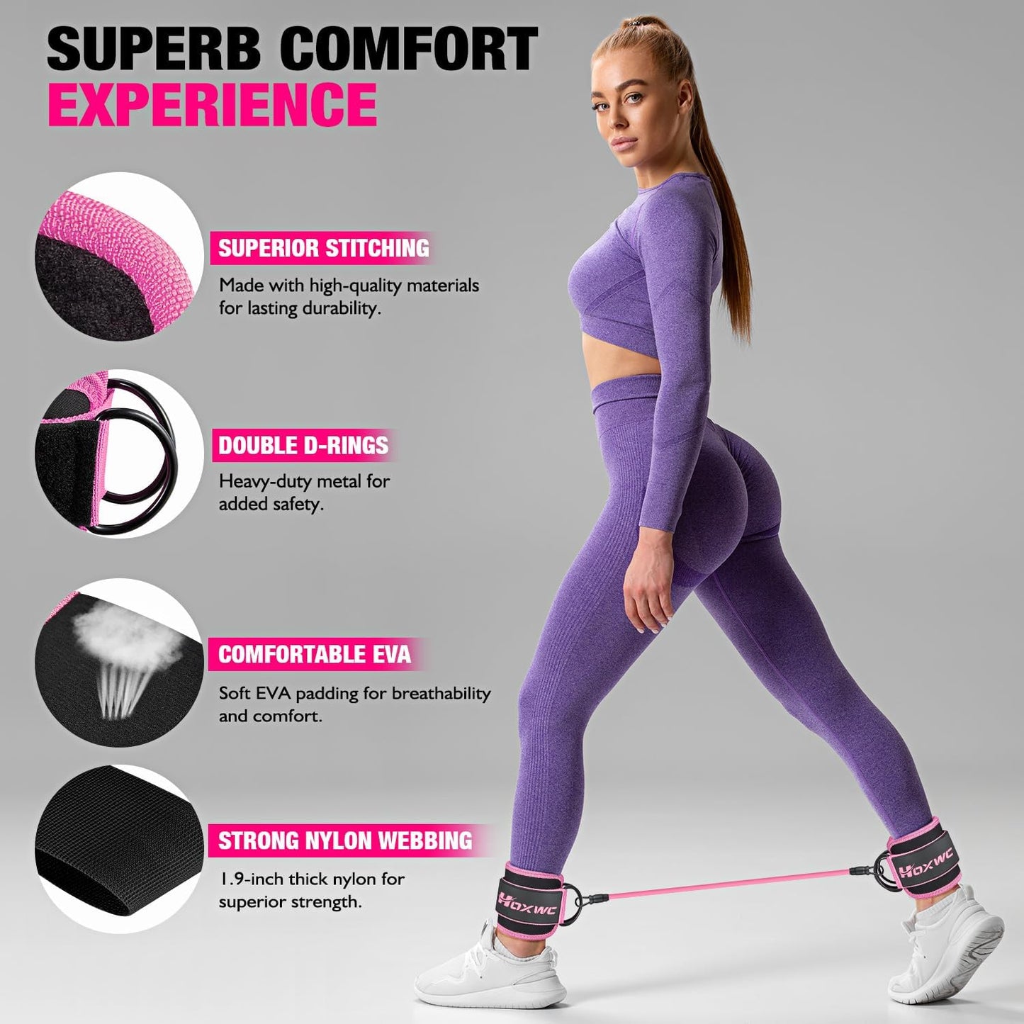 Ankle Resistance Bands with Cuffs for Leg, Booty & Hip Workouts