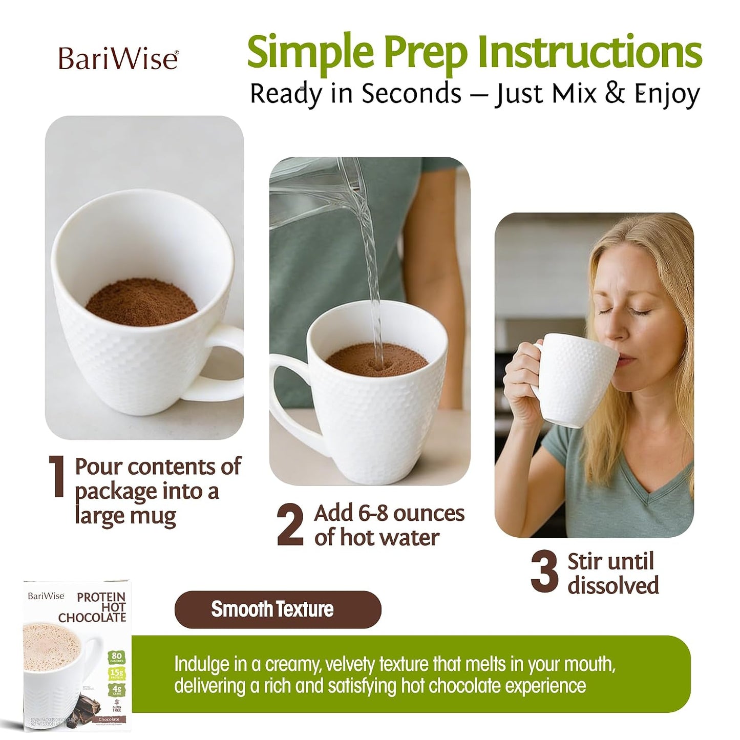 BariWise Protein Hot Chocolate, Hot Cocoa, Low Sugar, Low Carb, Keto Friendly & Gluten Free (7ct)
