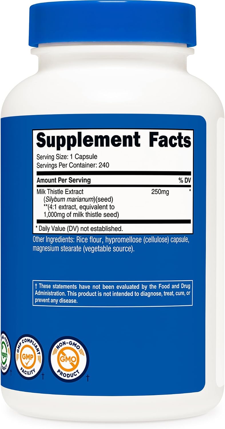 Nutricost Milk Thistle Extract 240 Capsules for 240 Servings Per Bottle - Vegan, GMO Free and Gluten Free