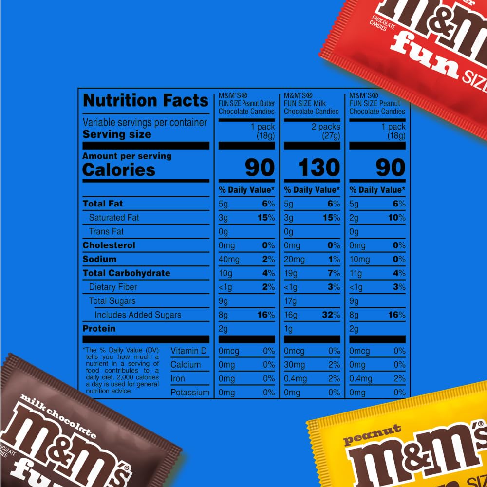 M&M'S Milk Chocolate, Peanut & Peanut Butter Fun Size Variety Pack, Party Size, 19.41 Oz Bulk Candy Bag