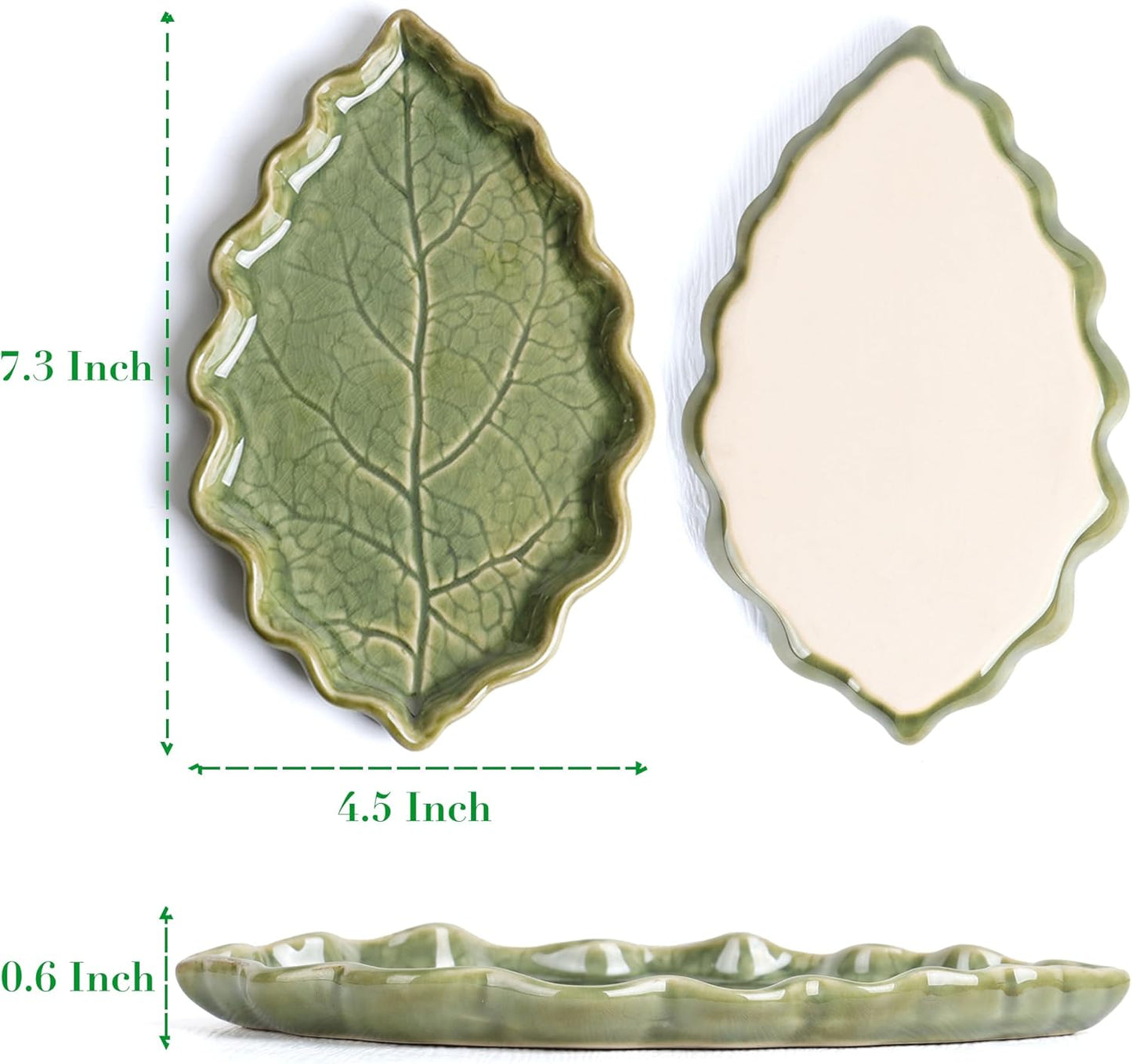 Ceramic Spoon Rest for Stove Top - Cute Green Leaf Shaped Spoon Rest/Spoon Holder for Kitchen Countertop - Cooking Kitchen Spoon Rest Utensil Rest Spatula Rest (Green)