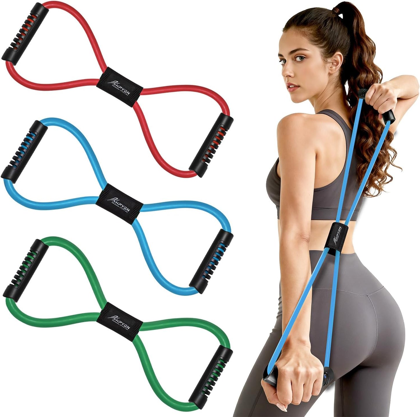 HPYGN Figure 8 Resistance Bands for Women and Men, 8 Shaped Exercise Bands for Arms, Chest, and Yoga