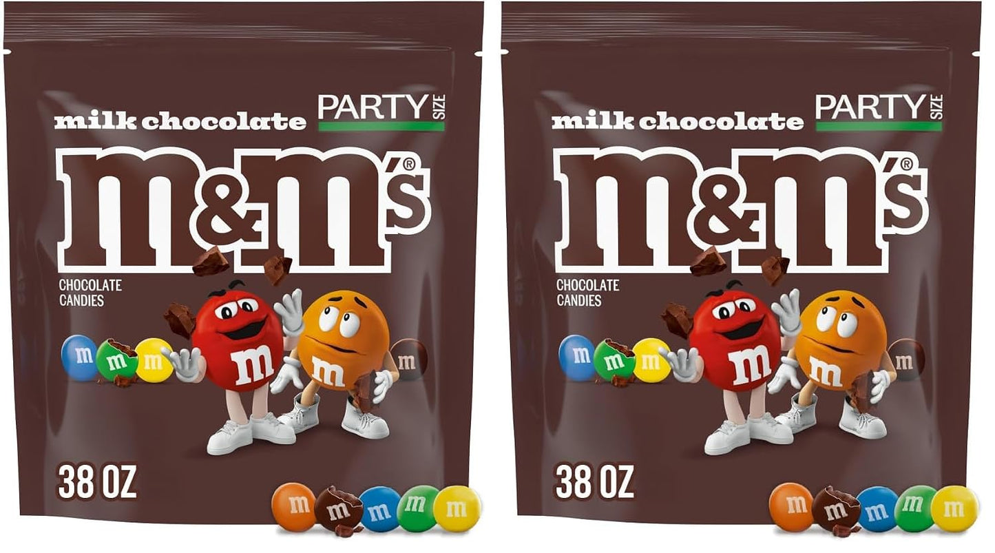 M&M'S Milk Chocolate Candy, Party Size, 2.4 lb Resealable Bag for Parties, Baking & Sharing