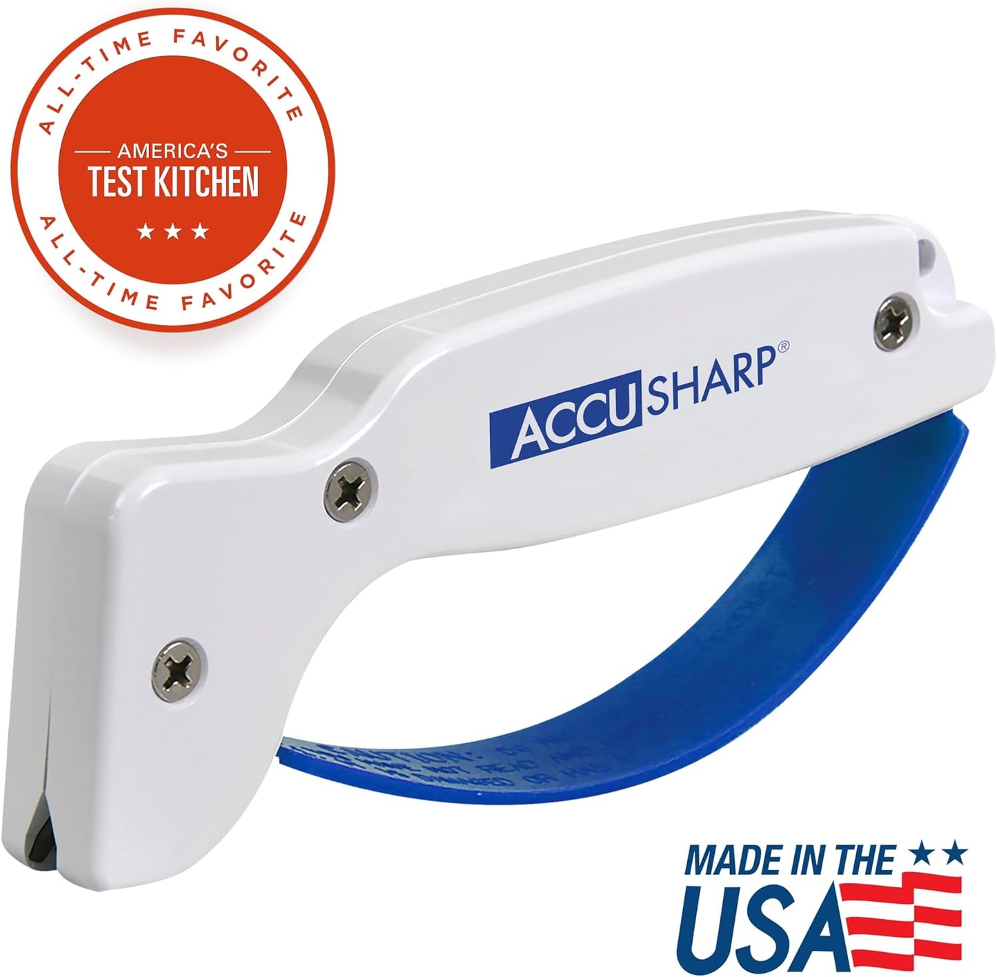 AccuSharp Knife Sharpener, Ergonomic Comfortable Handle, Compact & Easy to Use, Restore and Hone Straight & Serrated Knives, White