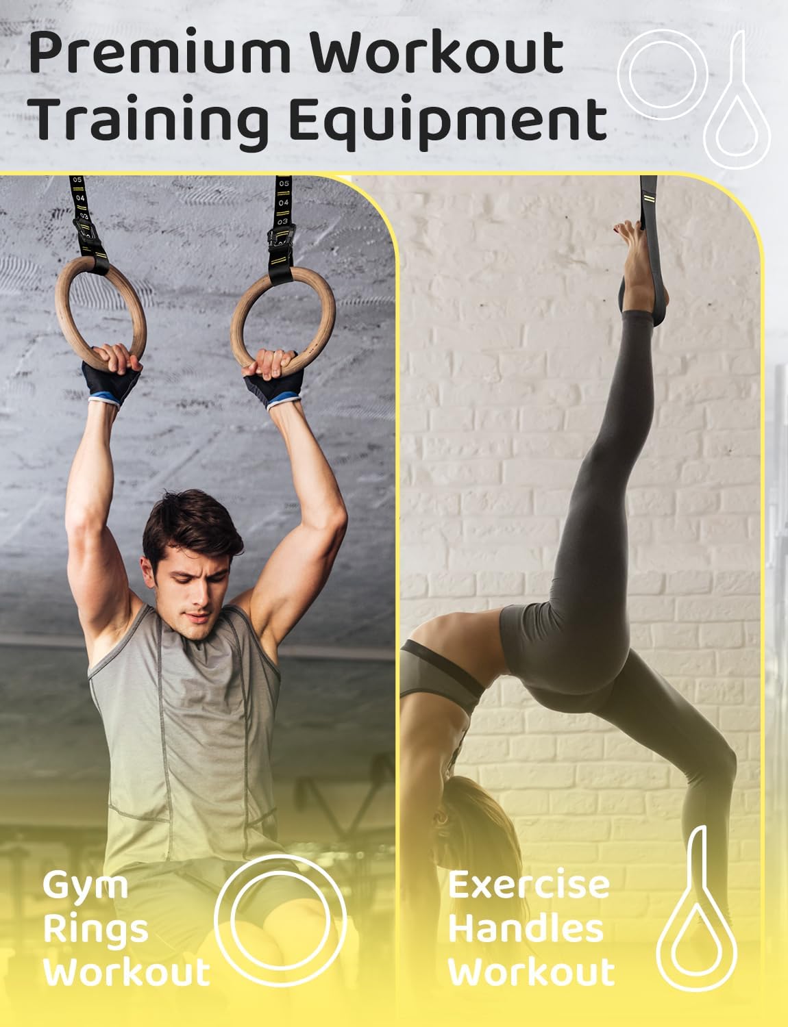 GHB 1.25" Olympic Rings Wooden Gymnastic Rings - Adjustable Straps, Workout Rings for Bodyweight Fitness