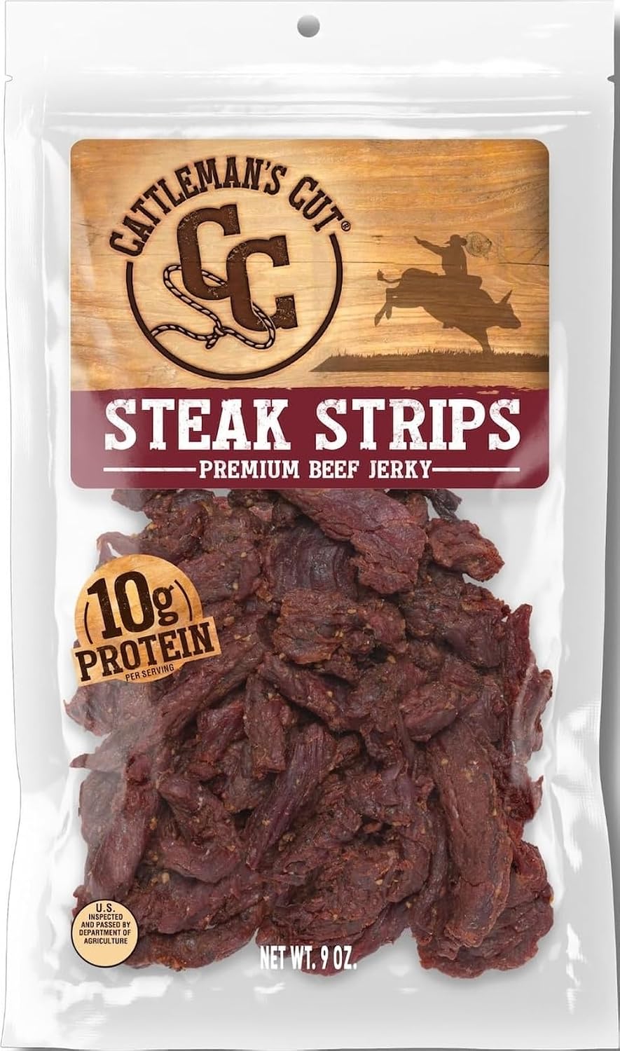 Cattleman's Cut Peppered Beef Jerky, Premium Marinated Steak Snacks, 10 Ounces