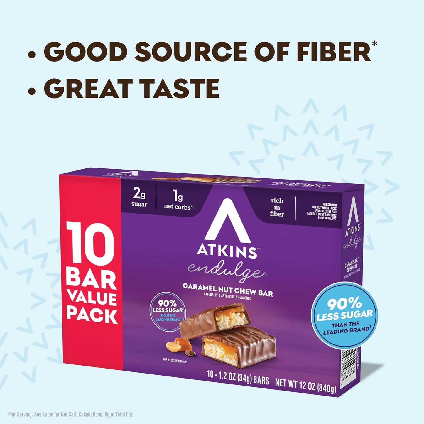 Atkins Endulge Caramel Nut Chew Bar, Low Sugar Snack, 10 Count