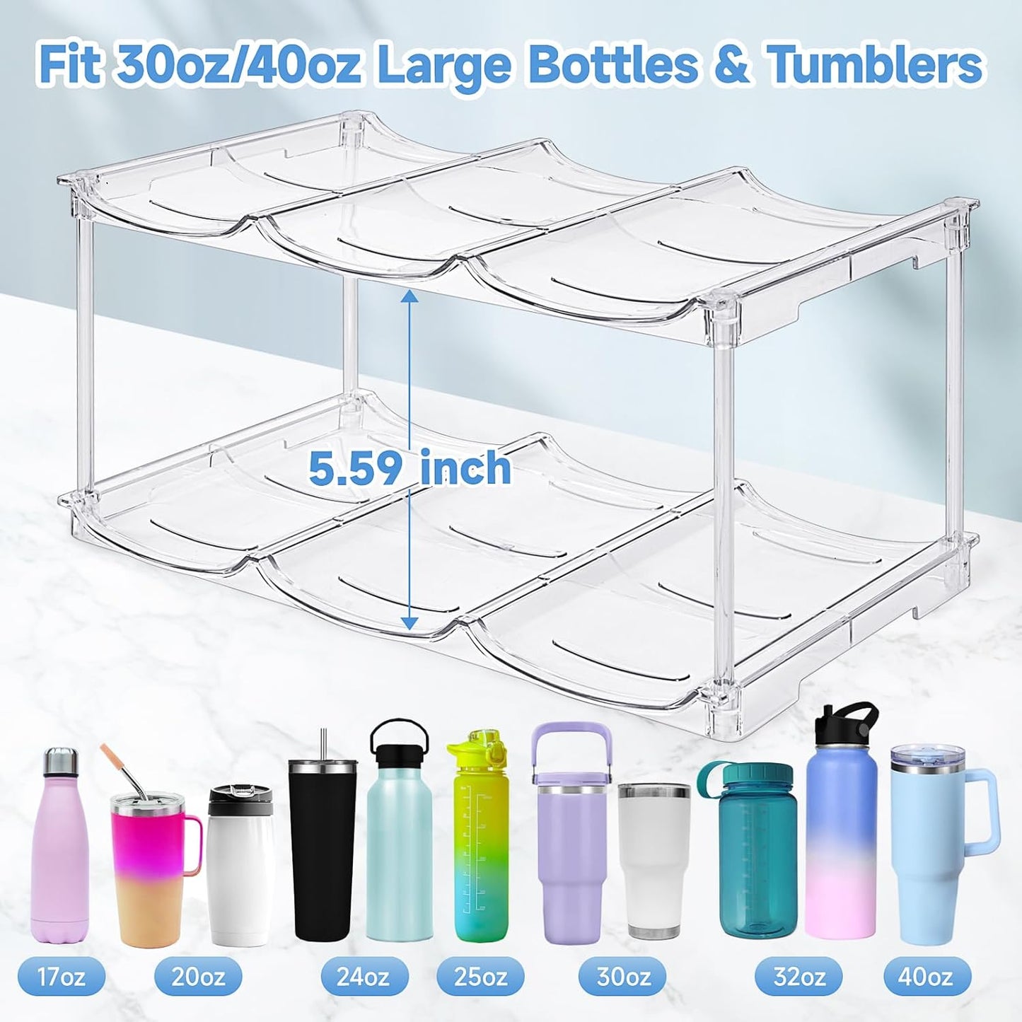 Stackable Water Bottle Organizer for Stanley 40 oz Tumbler, Water Bottle Holder for Cabinet, Pantry Kitchen Organizers and Storage for Stanley Cup Accessories, Tumbler Organizer and Wine Rack, 3Pack