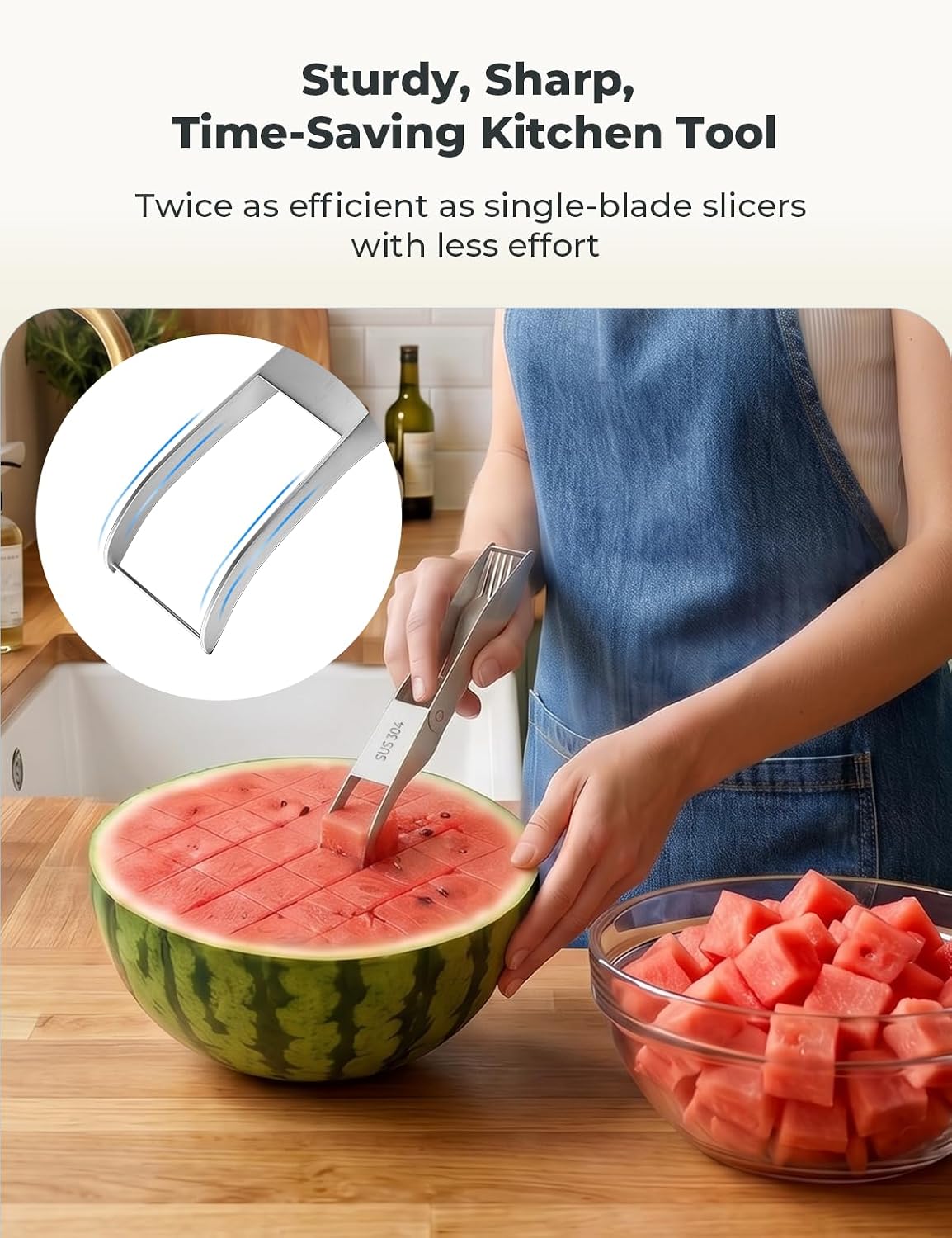 CripsTaste Watermelon Cutter Slicer Tool Stainless Steel Watermelon Fork | 2-in-1 Watermelon Fork Slicer Retractable Fork & Dual Blades for Easier Cutting, Fruit Cutter Slicer for Kitchen Gadget Party