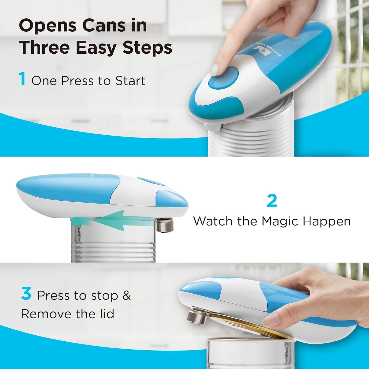 Kitchen Mama Auto Electric Can Opener, Sky Blue | Automatic, Hands Free, Smooth Edge, Food-Safe, Battery Operated
