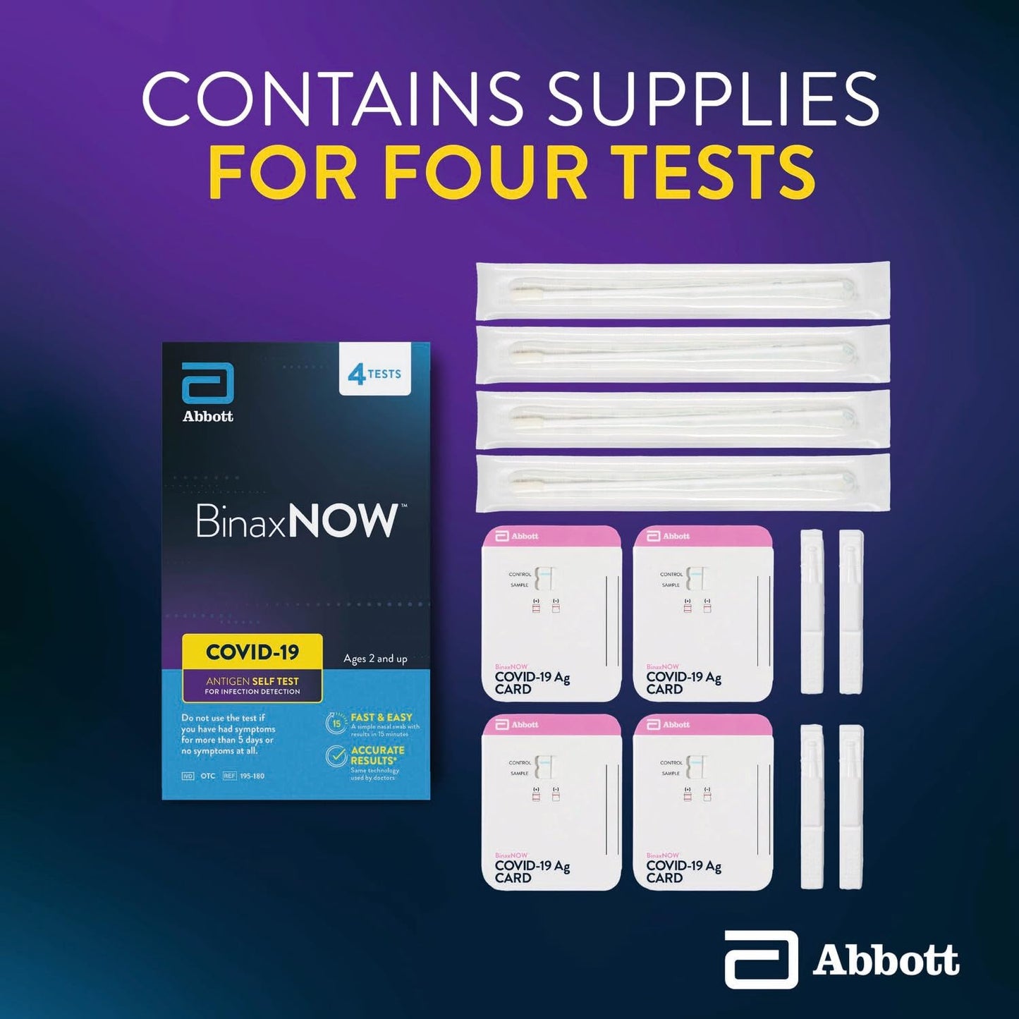 BinaxNOW COVID-19 Antigen Self Test Kit, 1 Pack, 4 Tests, 15-Minute Results