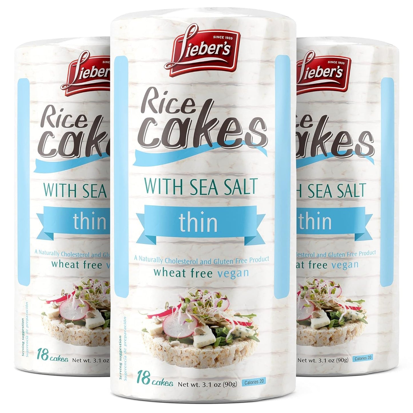 LIEBERS Rice Cakes, Kosher Certified Snack, Pack of 3, Unsalted