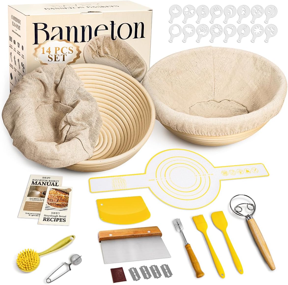 BAVIFY Sourdough Starter Kit, Banneton Bread Proofing Baskets Set | Complete Sourdough Bread Baking Supplies, Beginner Friendly Bread Making Kit, 9 in Round and 10 in Oval Rattan Banneton